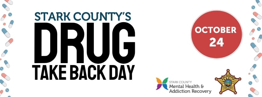 Stark County's Drug Take Back Day event announcement with October 24 date and mental health and sheriff logos.